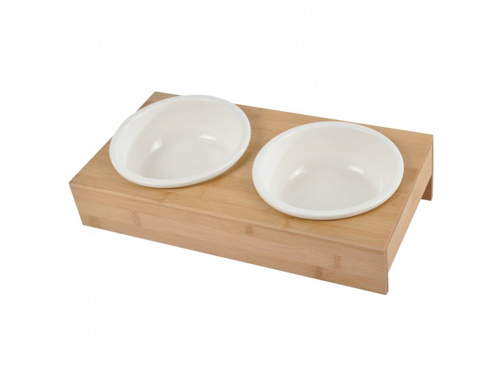 Levně Keramické misky pro psy, O 16 cm, na bambusovém stojanu