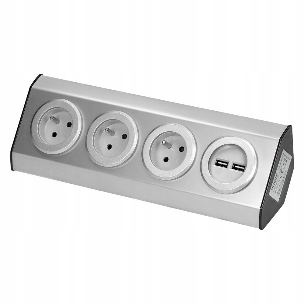 Podskříňová nábytková zásuvka Inox na suchý zip, 4xSchuko, 2xUSB