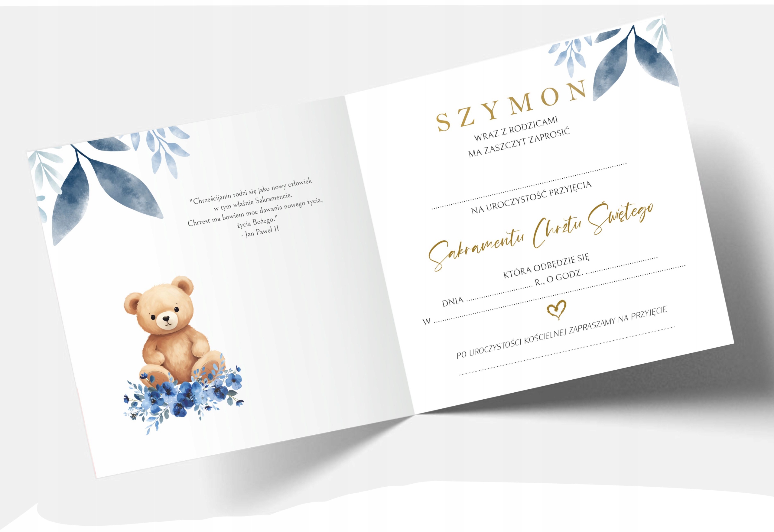 Zaproszenia na Chrzest Święty z kopertą + Imię Dziecka = Miś z Balonem Marka inna