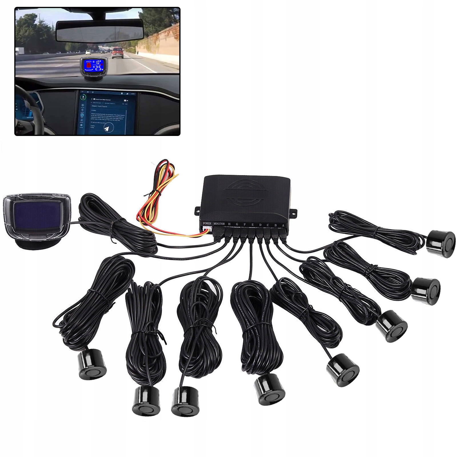 8 X Senzory Couvání Parkování Displej Sada Přední Zadní Černá