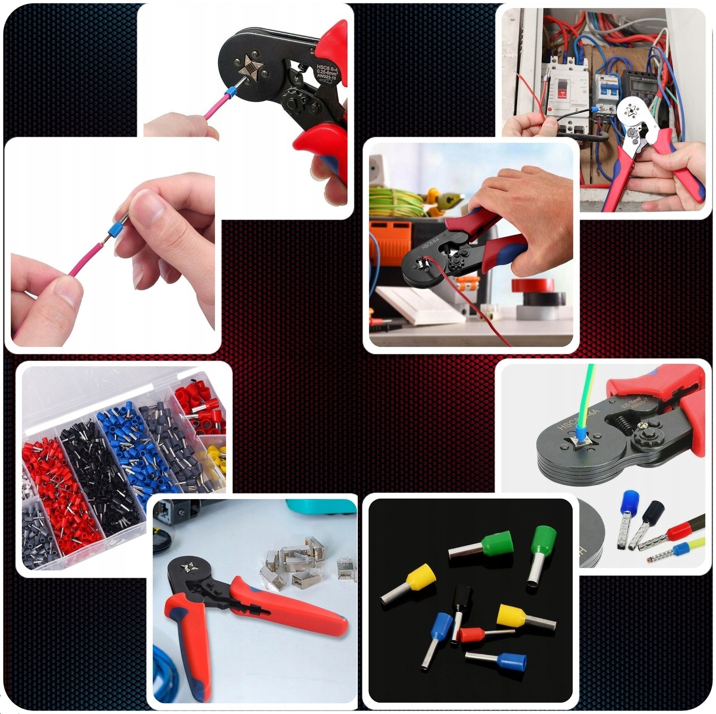 ZACISKARKA PRASKA DO KONEKTORÓW KABLI PRZEWODÓW 1800 SZT TULEJEK 0.25-10mm² Minimalny przekrój przewodu 0.25 mm²