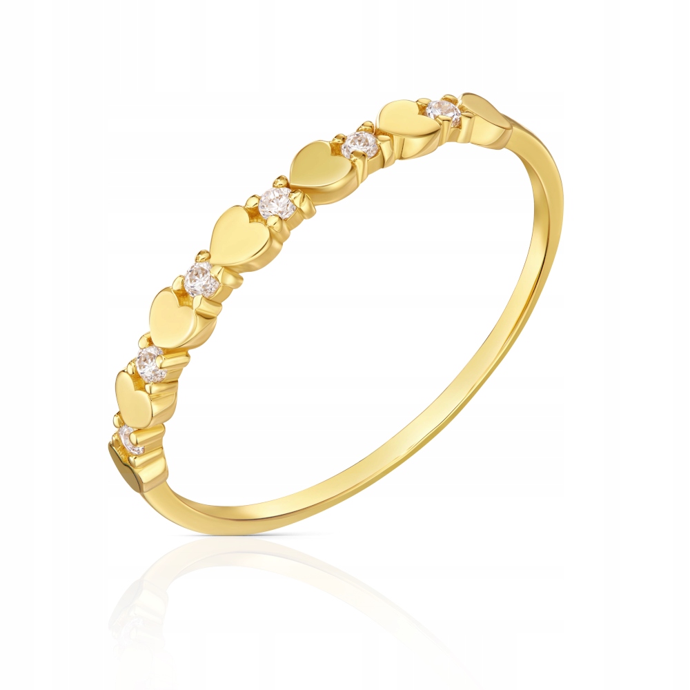 Zlatý prstýnek 585 se srdíčky a bílými zirkony 17r srdce 1.06g