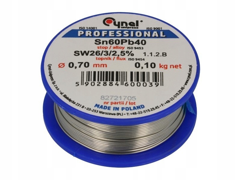 

Cyna z topnikiem 0,7mm 100g Sn60% Pb40% Cynel