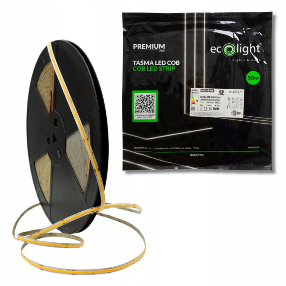 Cob páska 480 LED/m 24V bezbodová 50 m 9W/m 990lm/m 4000K neutrálna IP20