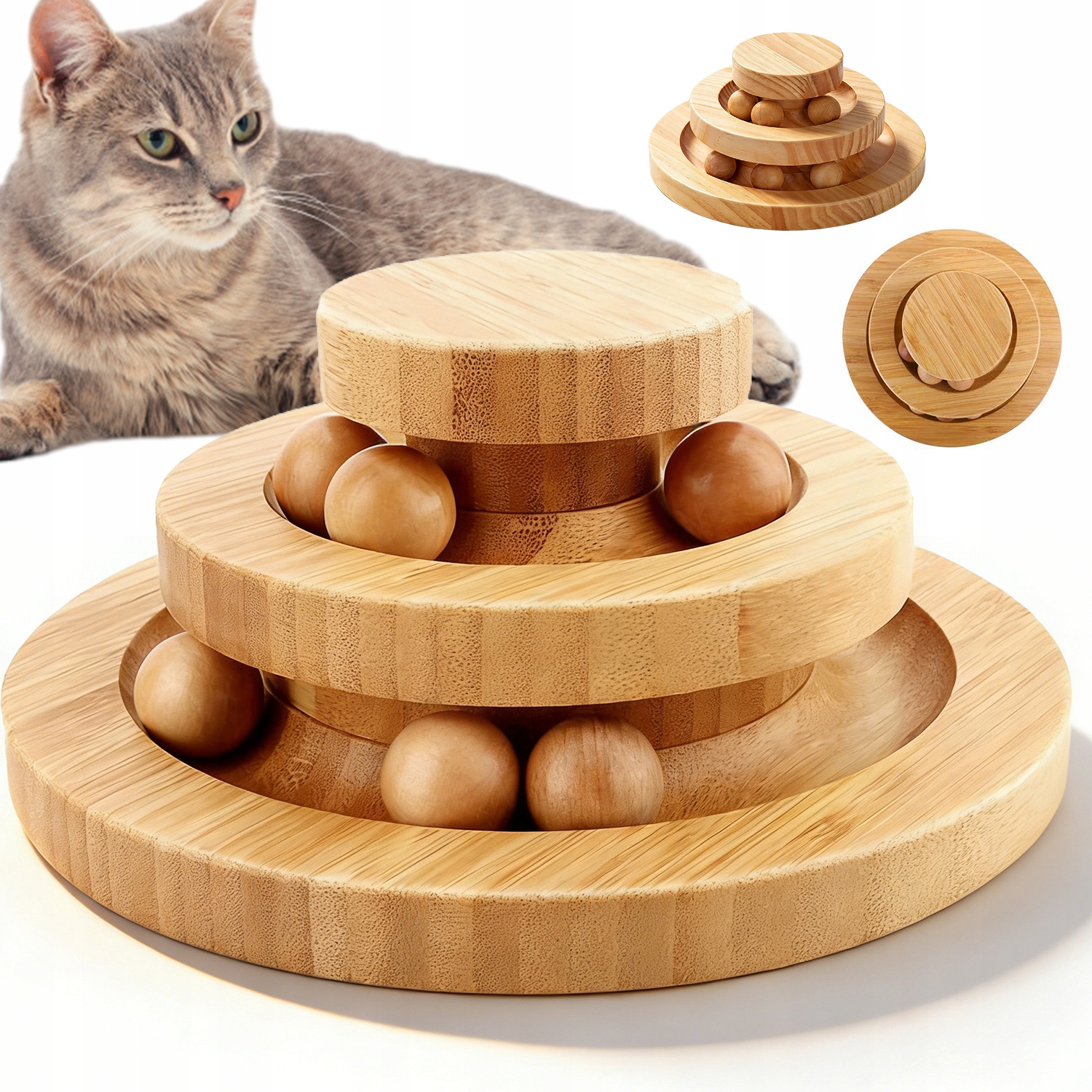Levně Dřevěné Závodní Kolečko Pro Kočky Hračka