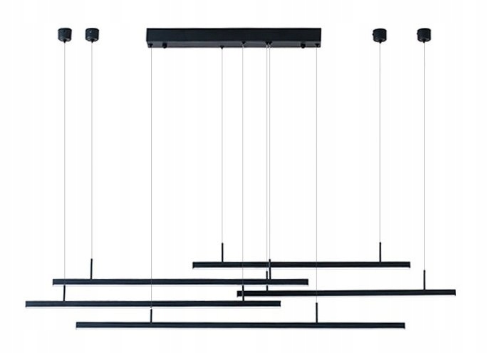 Krásná černá dlouhá lampa nad stůl, černé Led trámy Merlo DIMM kuchyňská deska