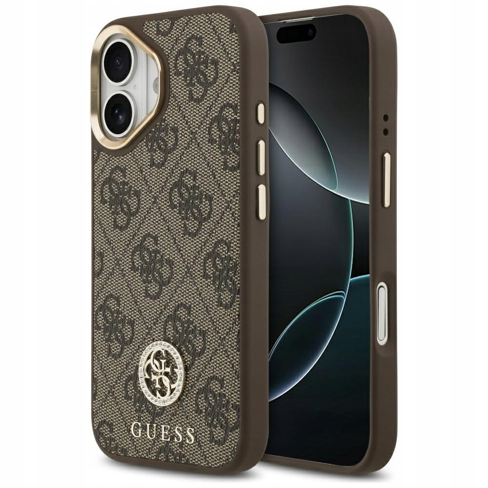 Etui Guess 4G Strass Logo MagSafe do iPhone 17 brązowy