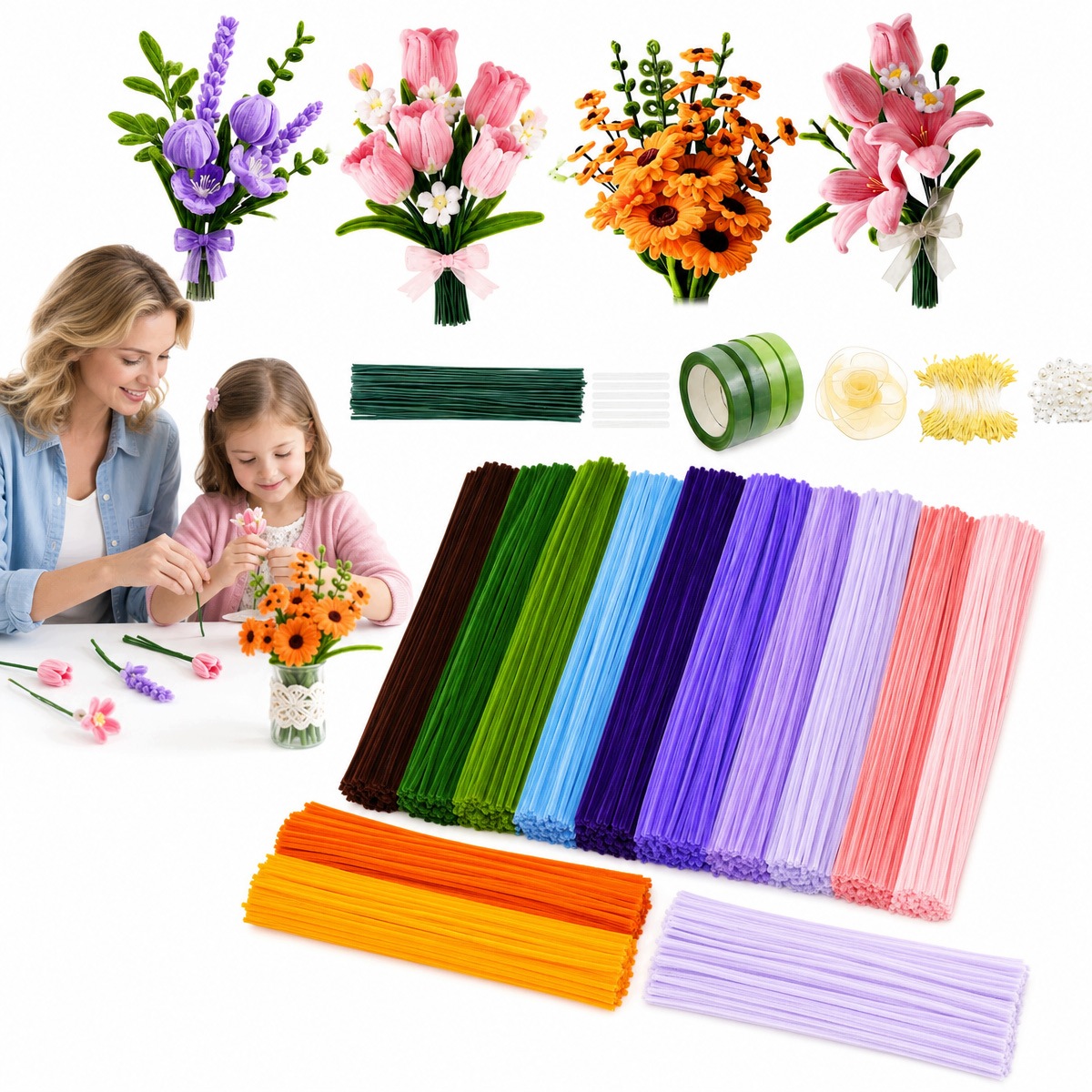 Kreativní Drátky Floristické Sada 800KS Ozdobné Dráty Na Květiny