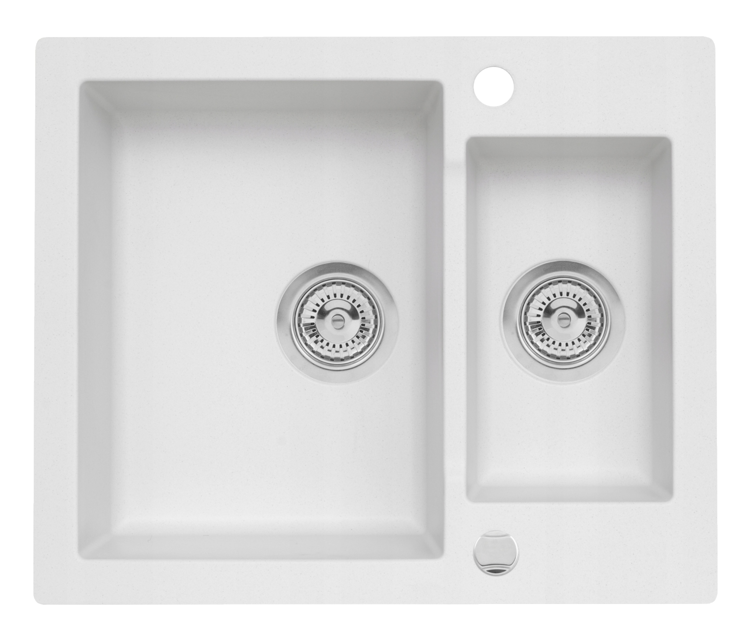 Granitový Drez 60x50 Dve Komory biely Set Pop-up Sifón