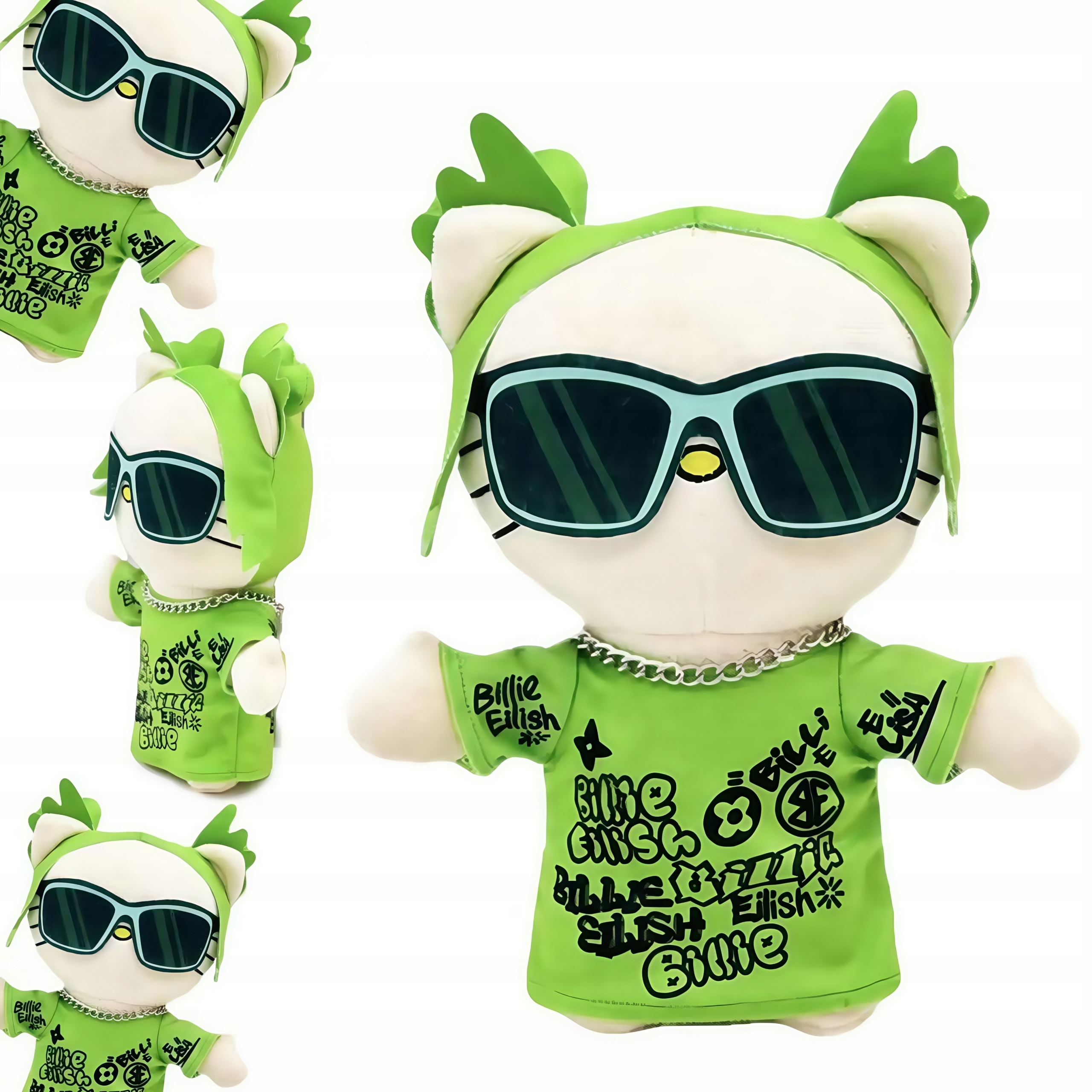 PLÜSS ÖLELŐ KABALAFIGURA MACSKA AJÁNDÉK Billie Eilish 24CM HELLO KITTY MACKÓ