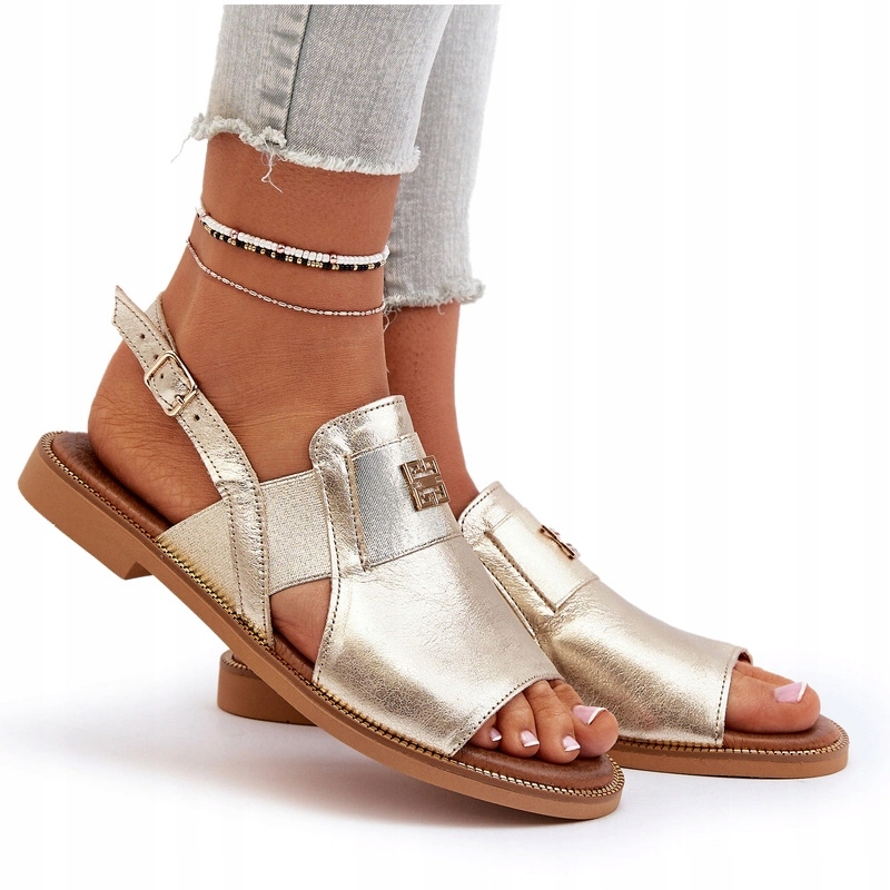 Zazoo 40385 Dámské Sandály Z Přírodní Kůže, Plochý Podpatek, Zlaté, Velikost 37