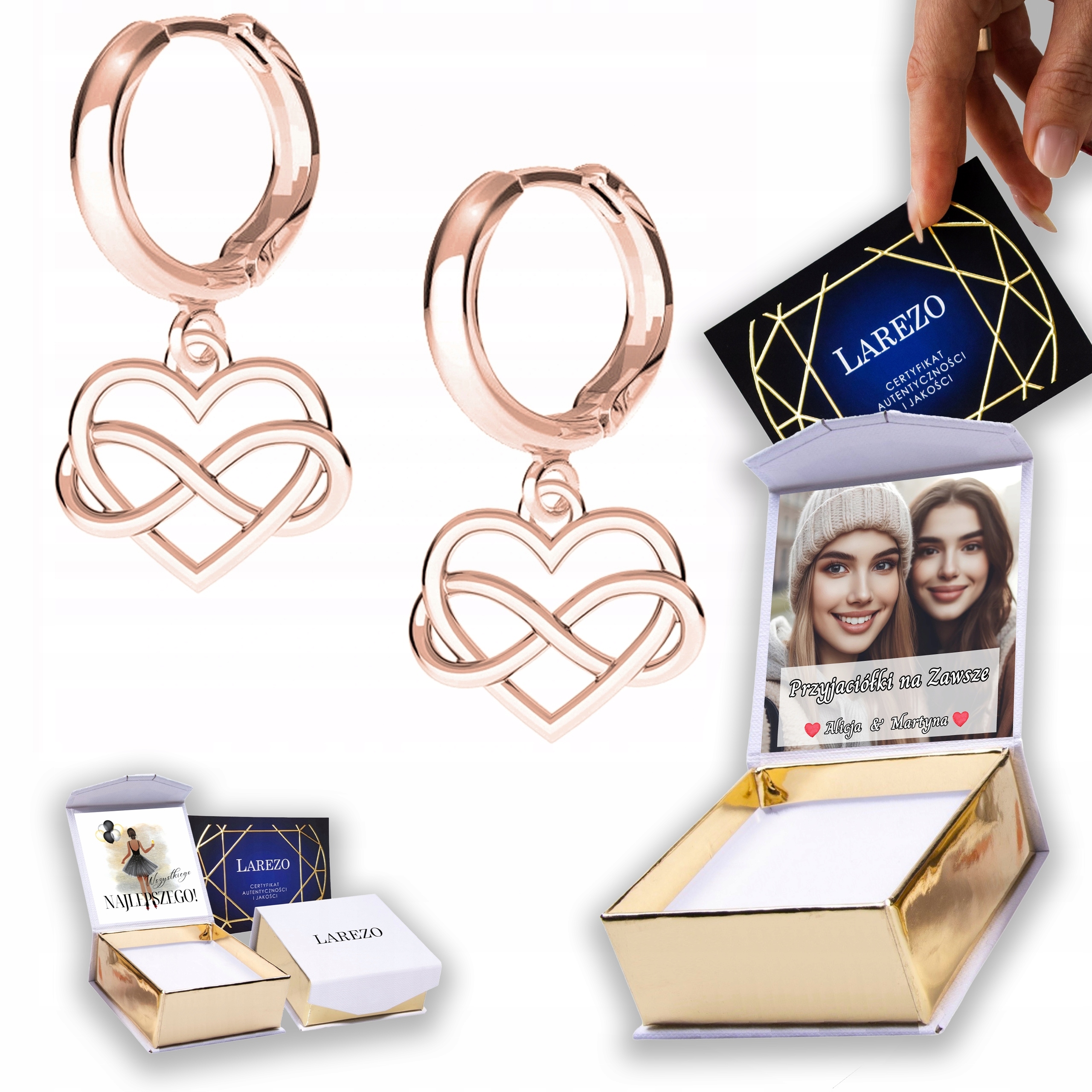 Náušnice Pozlacené 925 Srdíčka Srdíčka Nekonečno se srdíčkem Potisk