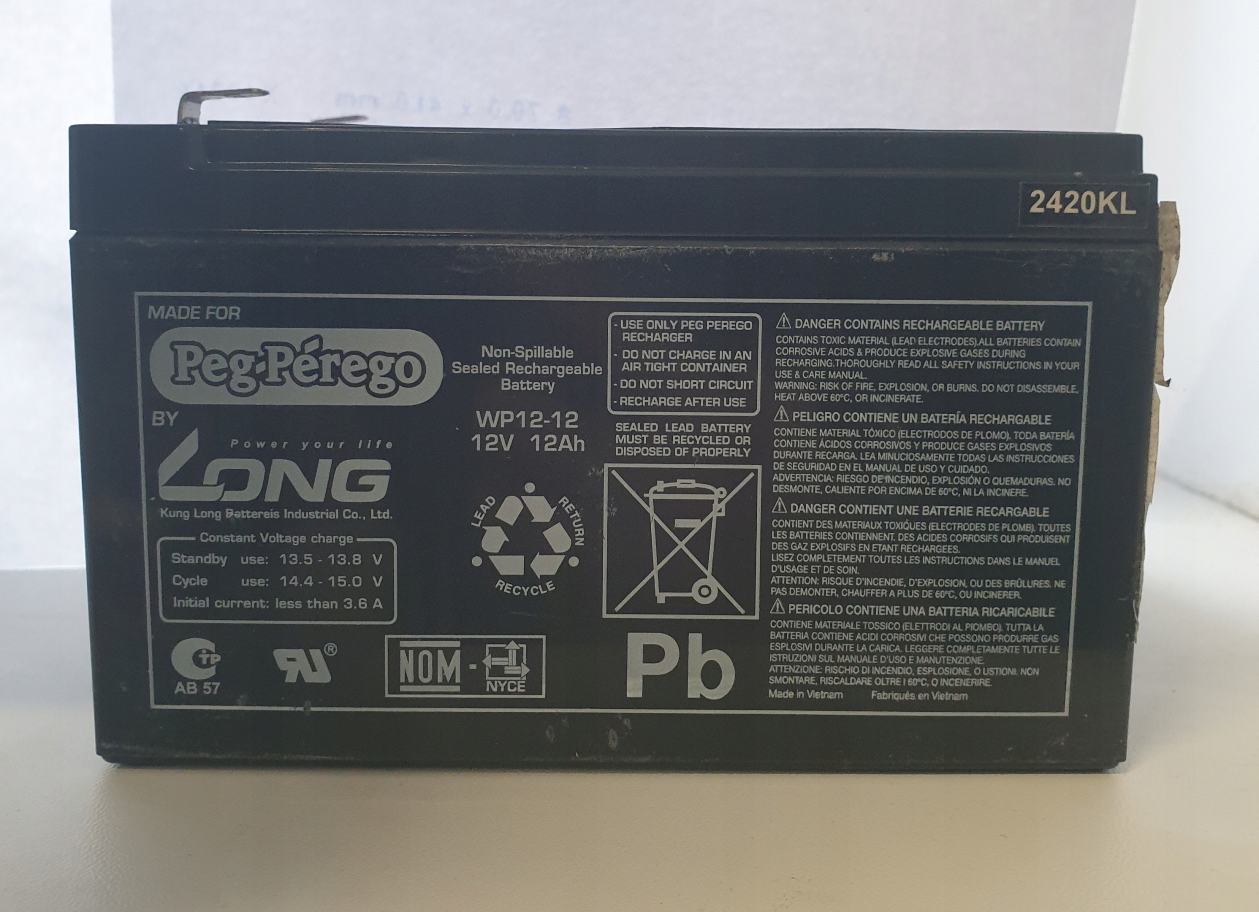 11/272 Akumulator Peg Perego 12V 12 Ah