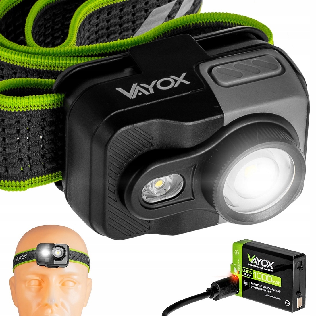 Latarka Czołowa Led Akumulatorowa Czołówka Usb-c Lekka Zoom 800lm Pro Vayox