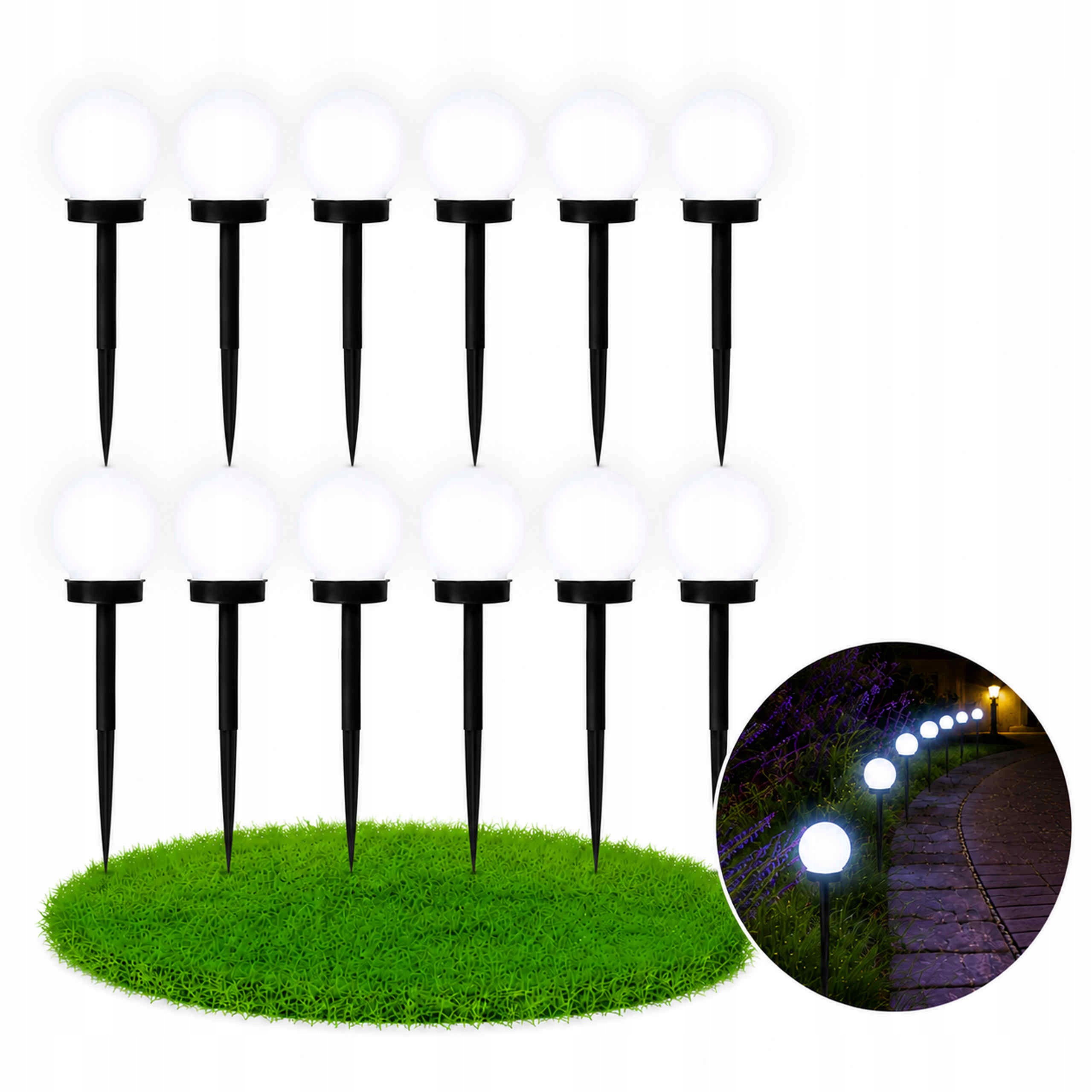 Lampa Solarna Ogrodowa Wbijana Kula Led 10cm Lampki Kule Ogrodowe 12szt