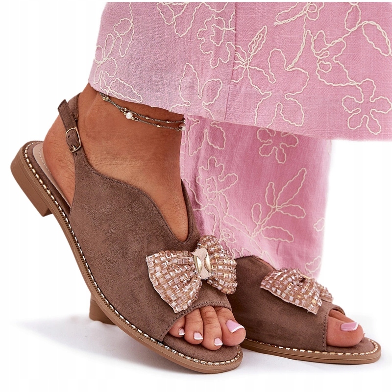 Sandály Plochý Podpatek Eko Semiš Mašlička S.barski KV51-014 Zelené 36