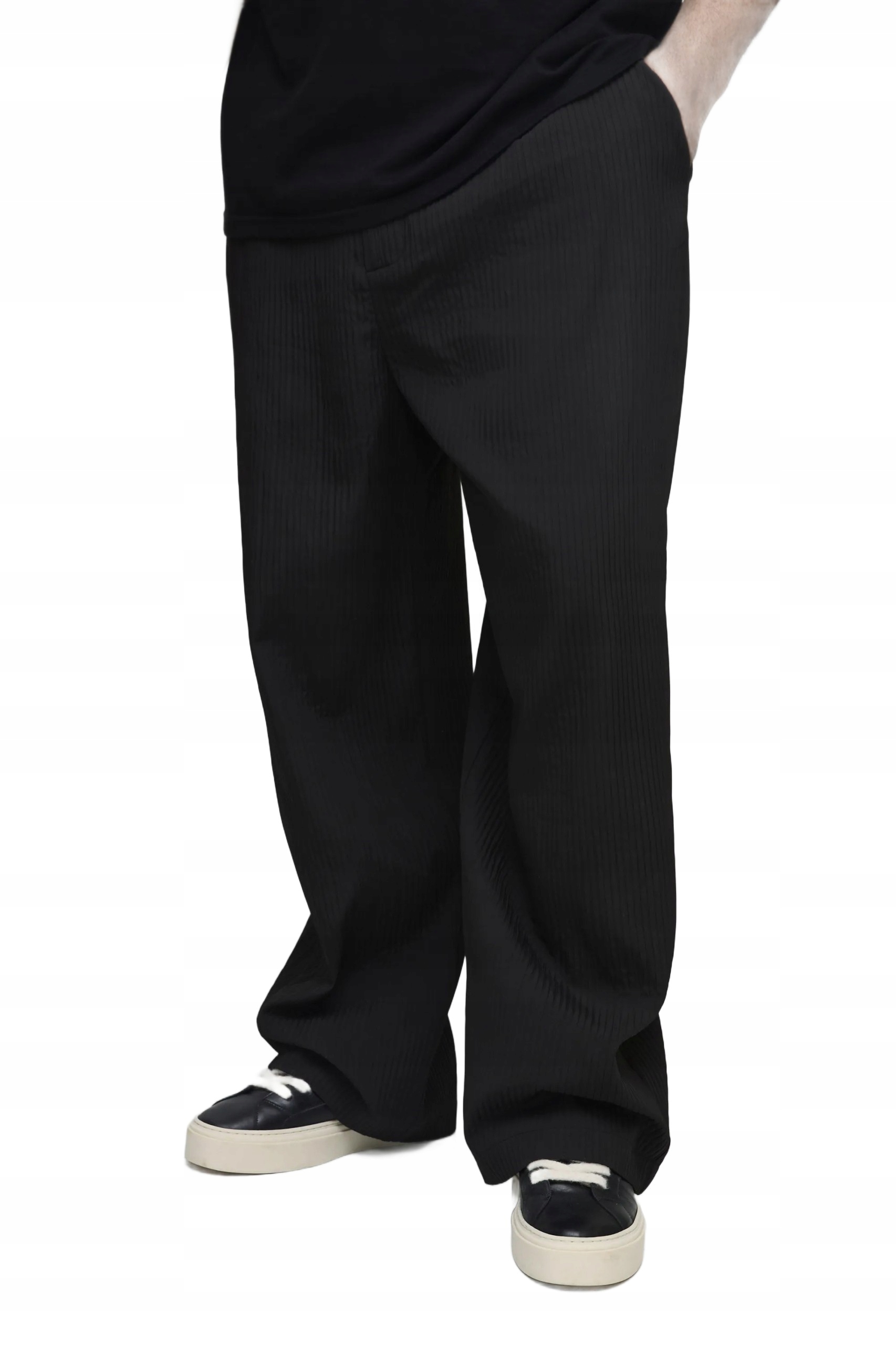 Boohooman Černé Pánské Rovné Kalhoty S Jemným Vzorem XXL Z3A