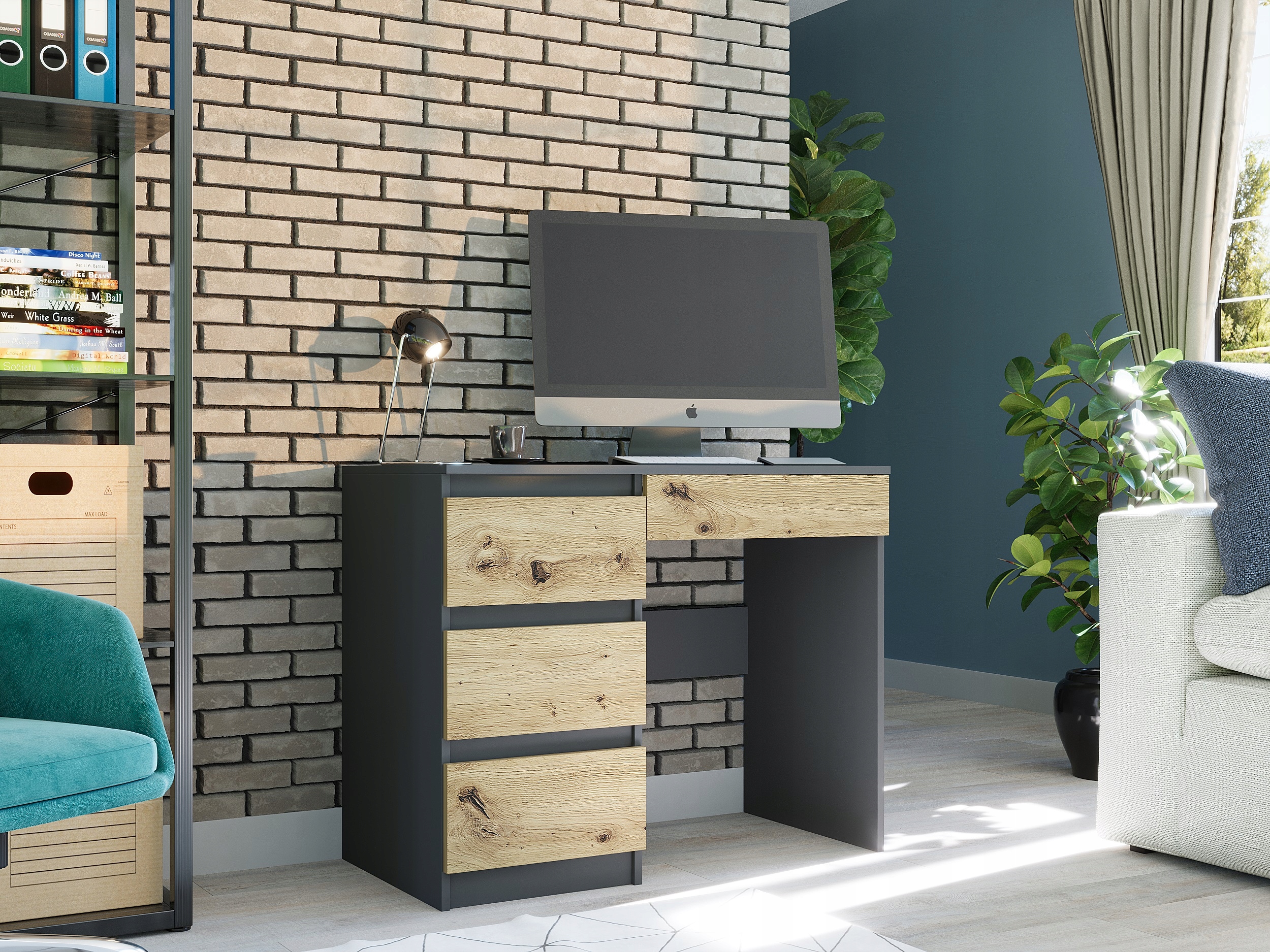 Meble Biurko komputerowe stolik 96cm antracyt mix artisan N34L lewe