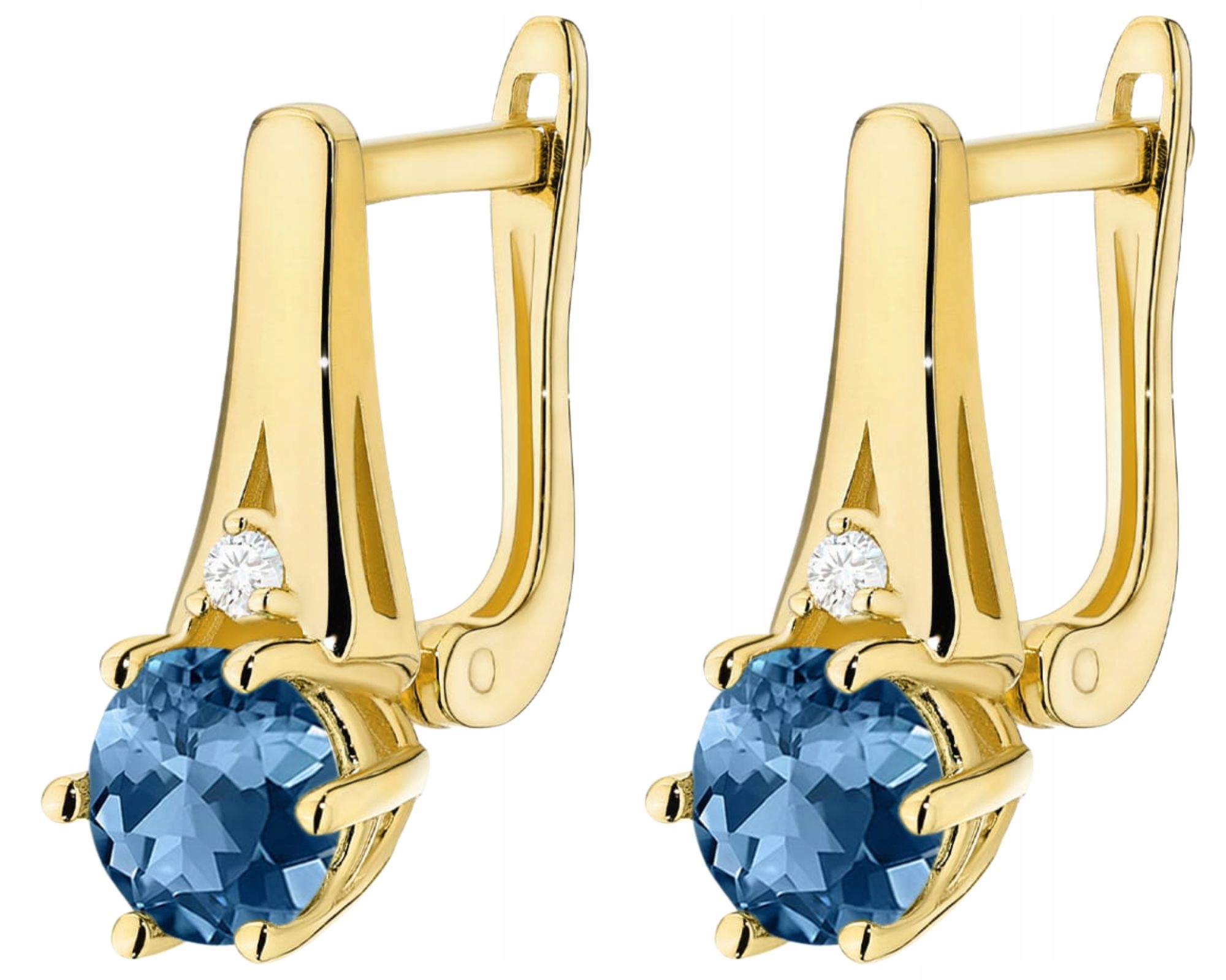Zlaté Náušnice Topaz London Blue Brilianty Anglické Zapínání Zlato 585 14K