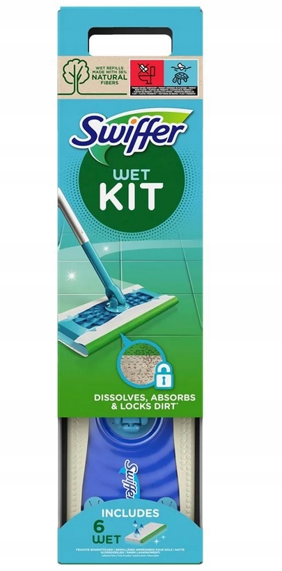 Levně Swiffer Wet Kit Sada Plochý Mop 16 suchý 8 mokrý