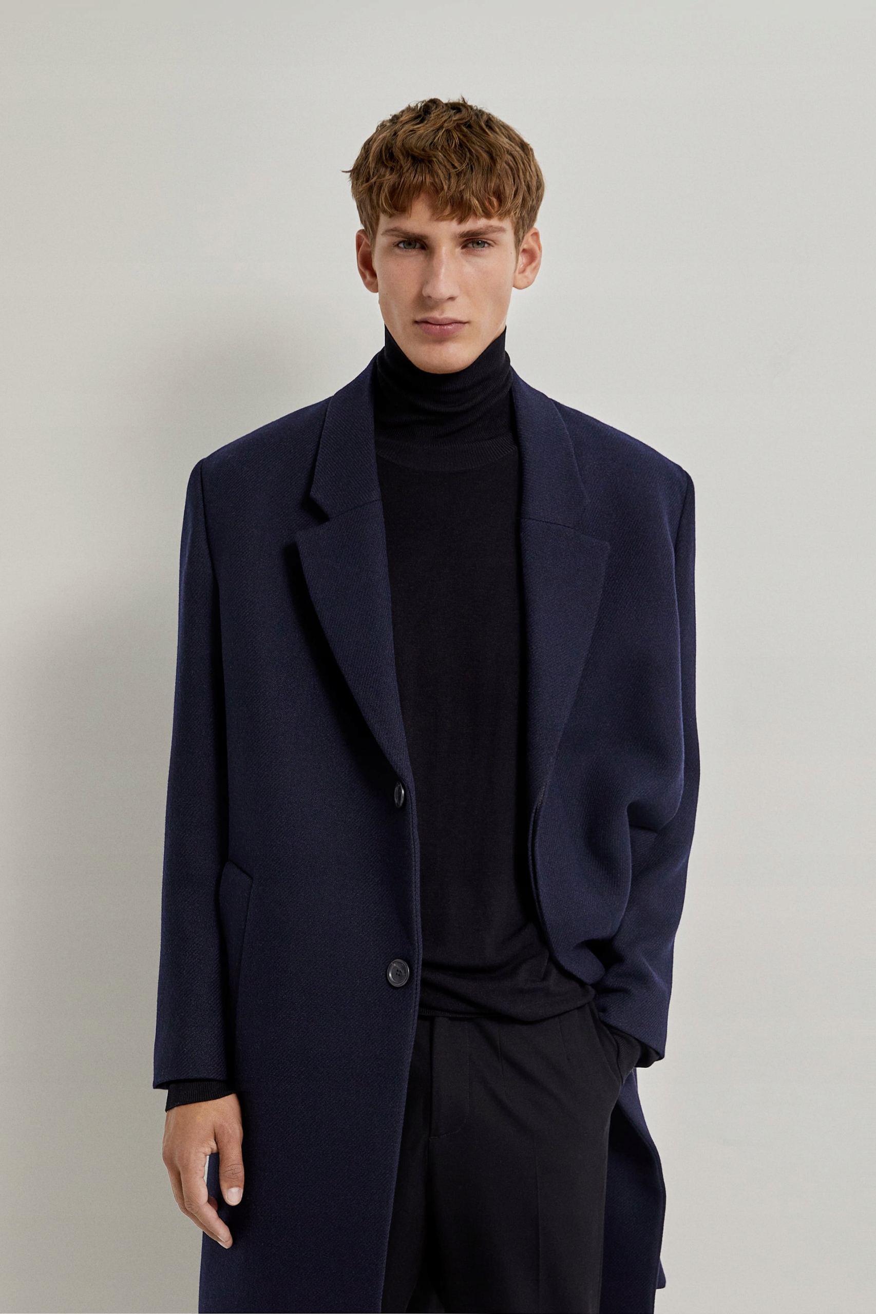 ZARA MAN PROSTY PŁASZCZ CIEMNY GRANAT WEŁNA L Marka Zara