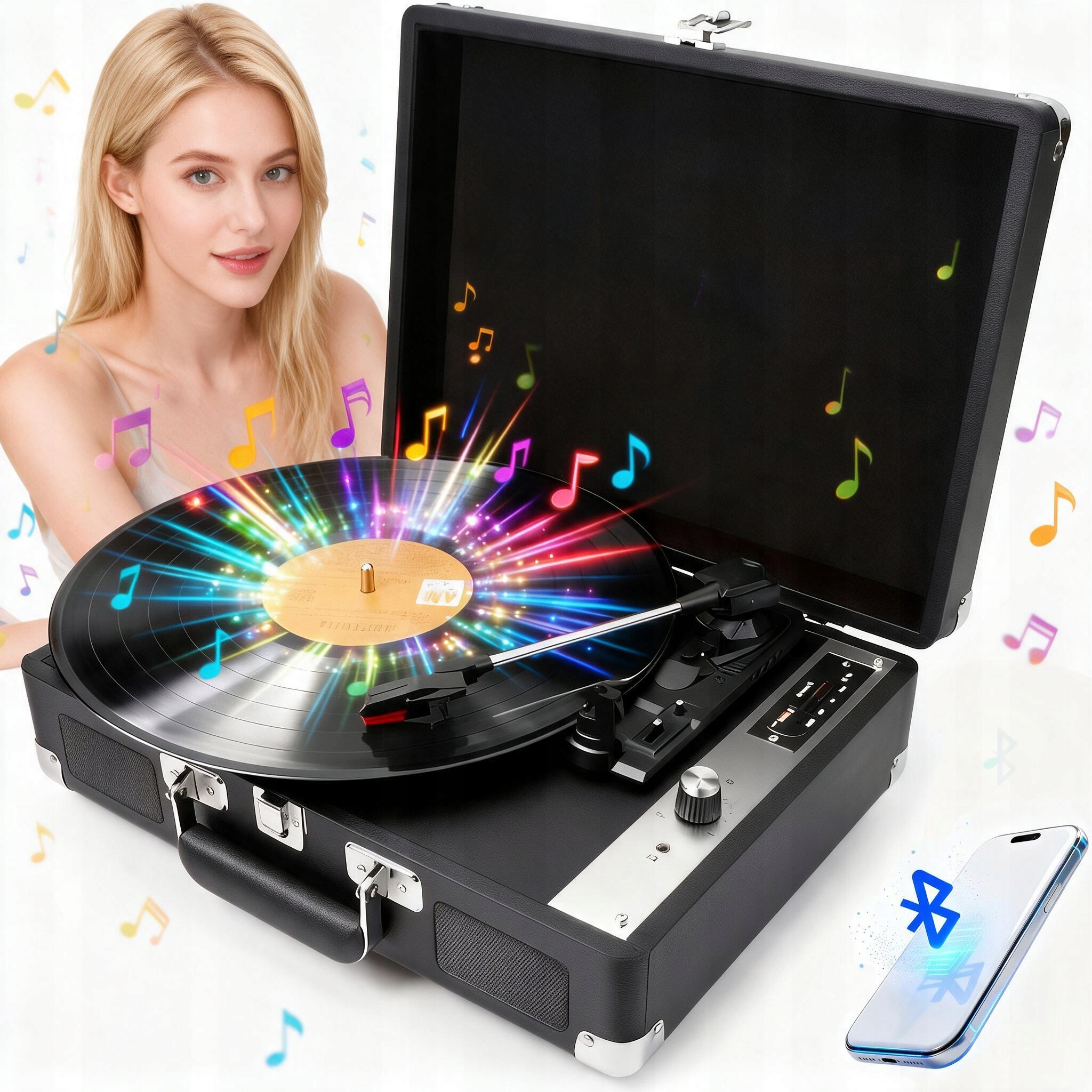 Gramofon Retro Bluetooth Usb MP3 Z Głośnikami 3-BIEGOWY 33/45/78 Rpm