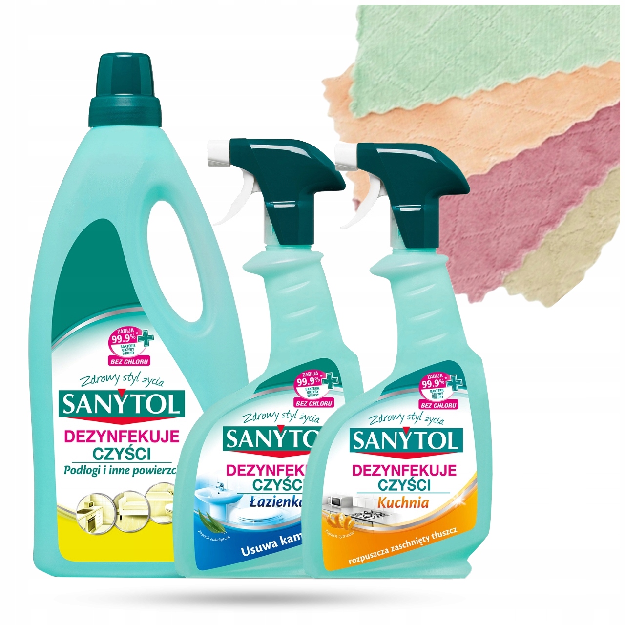 SANYTOL ZESTAW DO CZYSZCZENIA PODŁOGI KUCHNI ŁAZIENKI + 4X ŚCIERECZKI