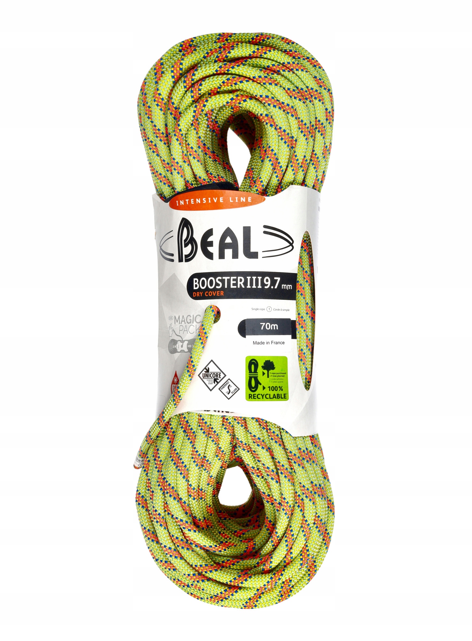 Dynamické lano Beal Booster III 9,7 mm 70 m Unicore Dry Cover anis