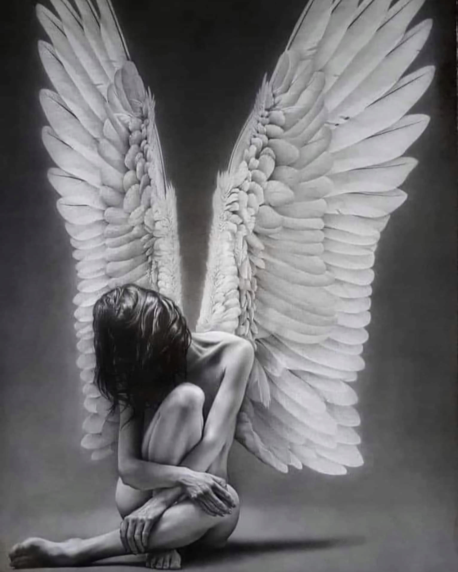 Diamantová výšivka Padlý anděl Šedá Křídla Žena Dívka 80x100 cm