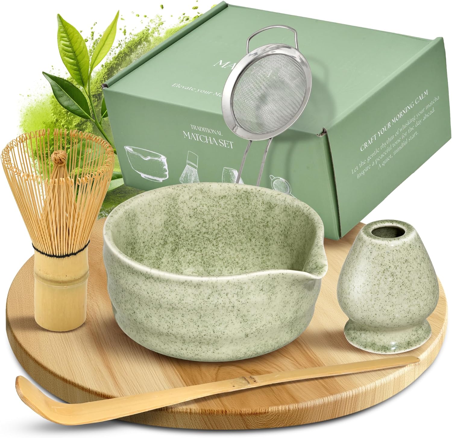 Levně Sada Na Matchu 5 Kusů Keramický Japonský Čajový Rituál Zelená
