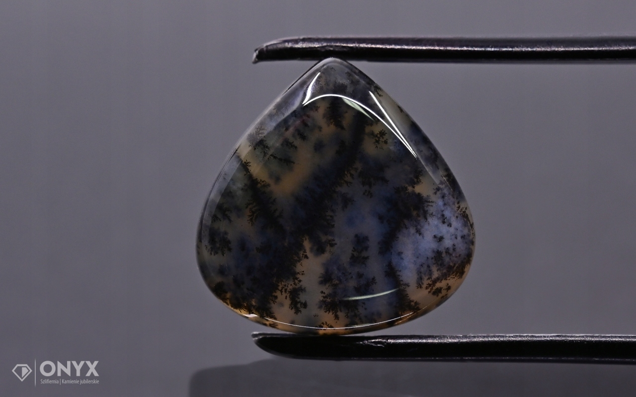 Dendritový achát z Kazachstánu mělký slzný 14,5x14