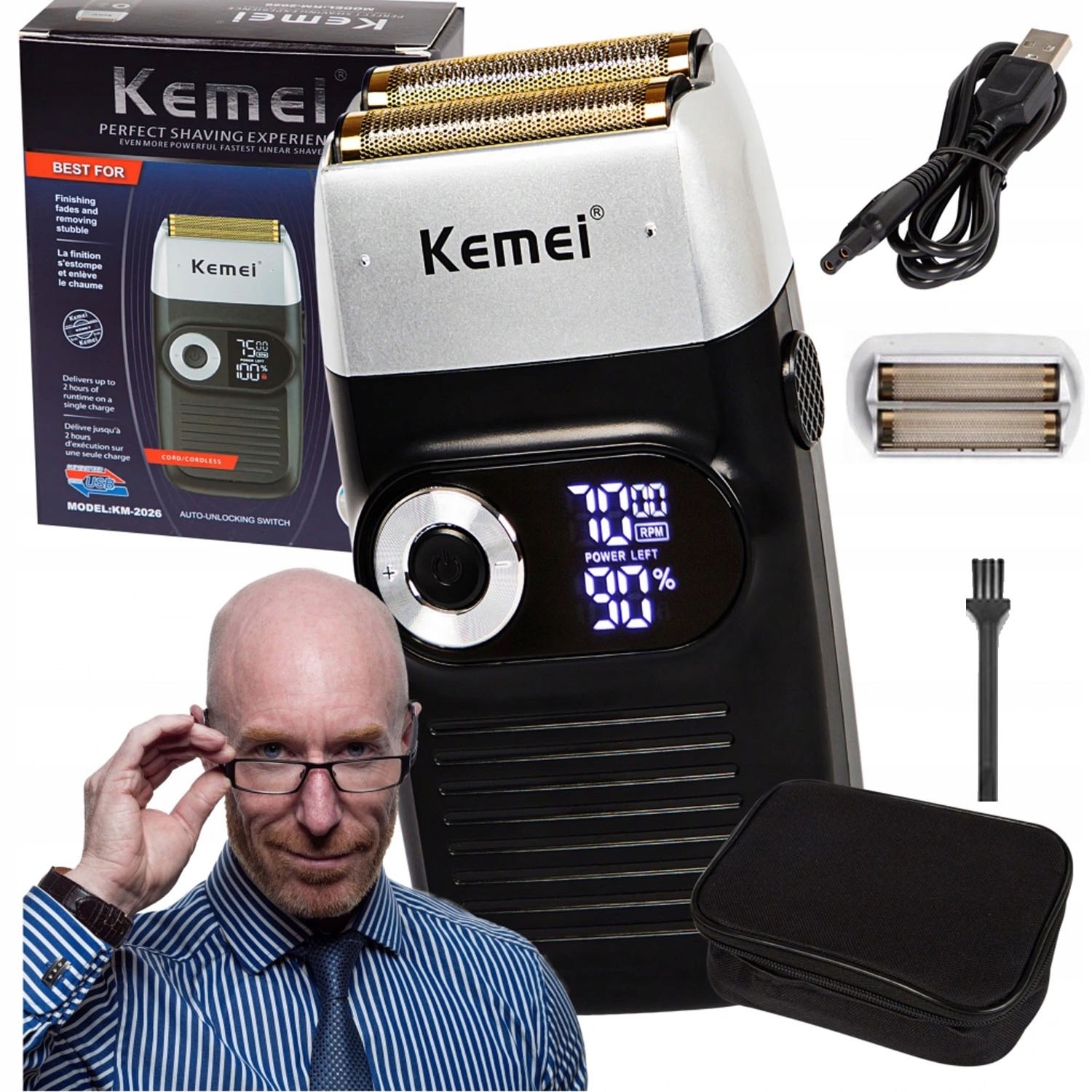 Set Holicí Strojek Pánský Elektrický fóliový Kemei Holicí strojek Brody