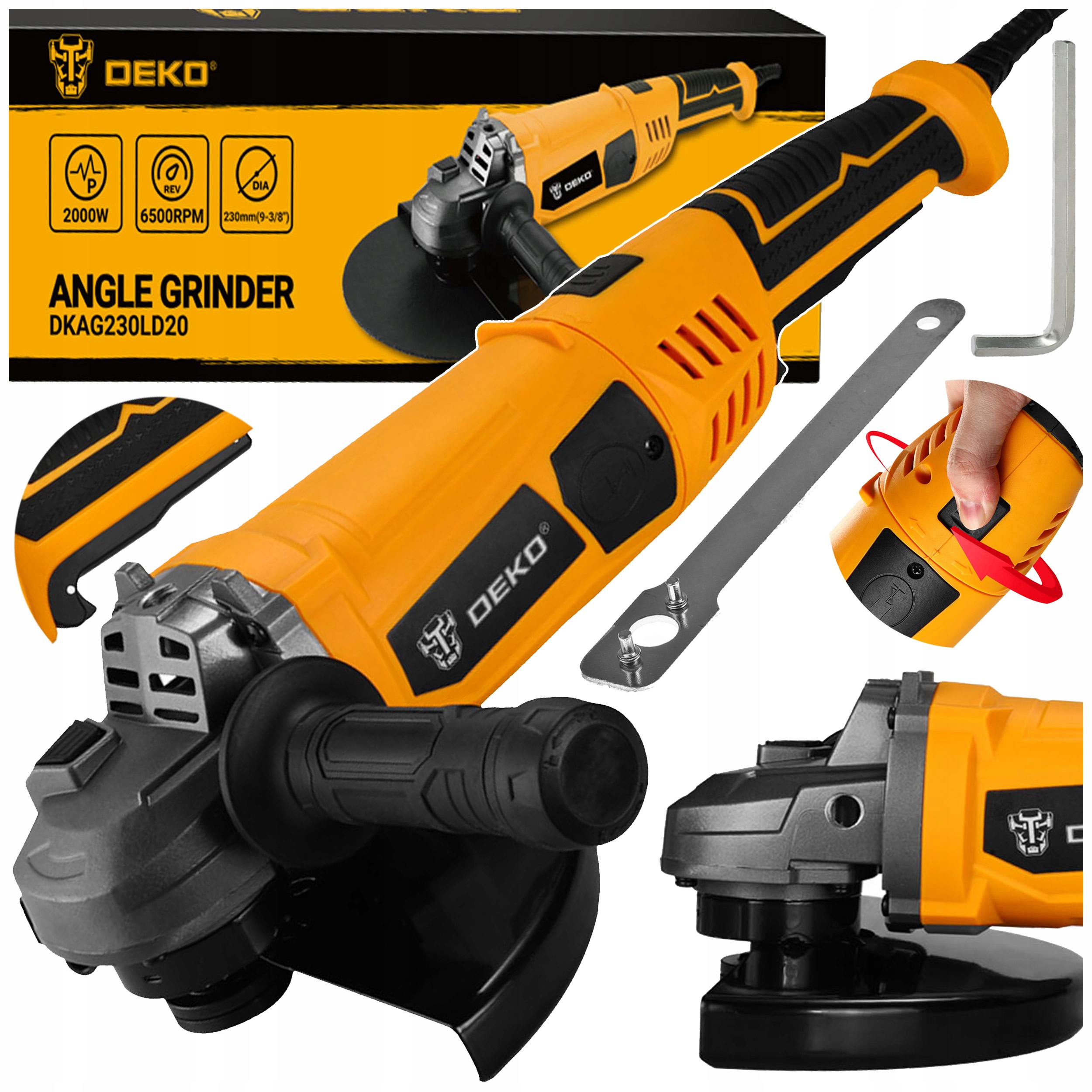 Szlifierka Kątowa Kątówka 2000 W 230 MM Mocna Osłona Tarczy Deko