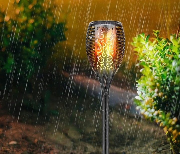 4x Solární LED pochodeň s efektem plamene, sada ohně IP44 do zahrady, celková výška 51 cm