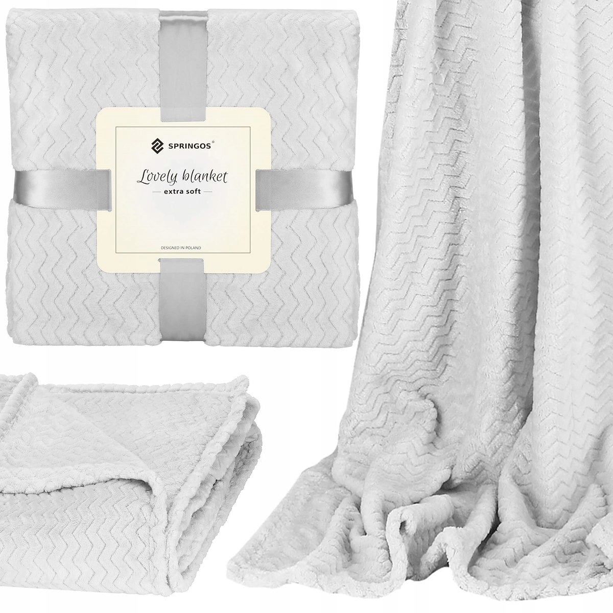 DUŻY GRUBY KOC SZARY CIEPŁY NARZUTA WZÓR JODEŁKA 200x220 PLED MIĘKKI XXL