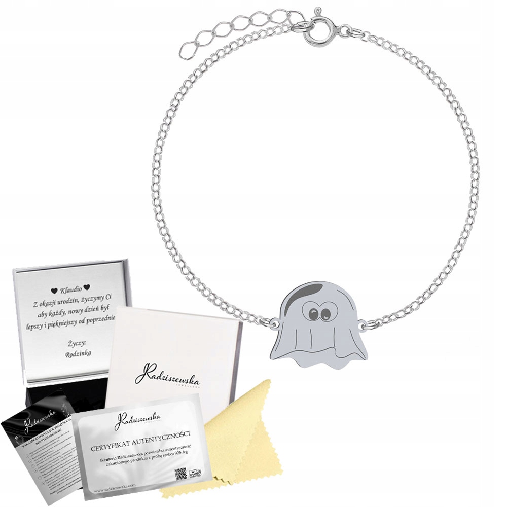 Stříbrný náramek Dušek Halloween 925 Řetízek Dárek Gravírování Přání