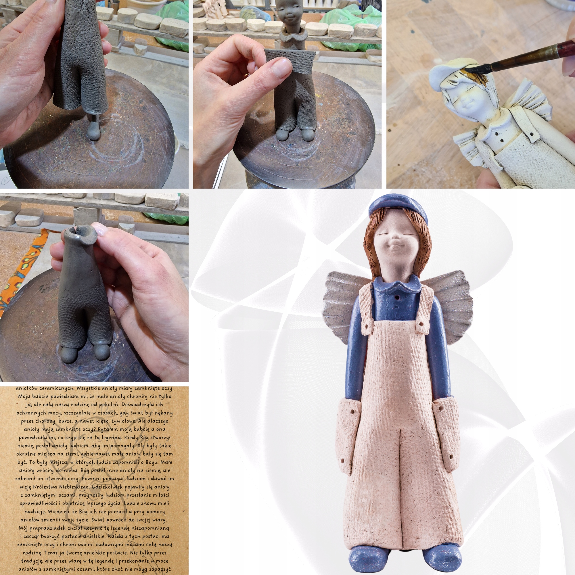 Anioł Stróż Figurka Ceramiczna Prezent Urodziny Kolor odcienie brązu i beżu odcienie niebieskiego