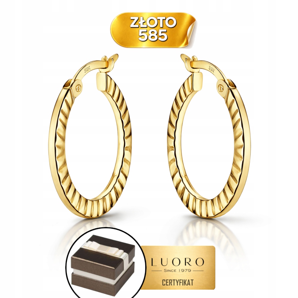 Náušnice Zlaté 585 14K Kolečka Drážkované 20 MM Anglické Zapínání