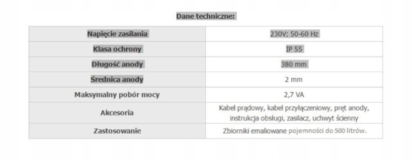 EMMETI ANODA TYTANOWA DO BOJLERÓW ZASOBNIKÓW WYMIENNIKÓW L=380MM 150-500L Marka Emmeti