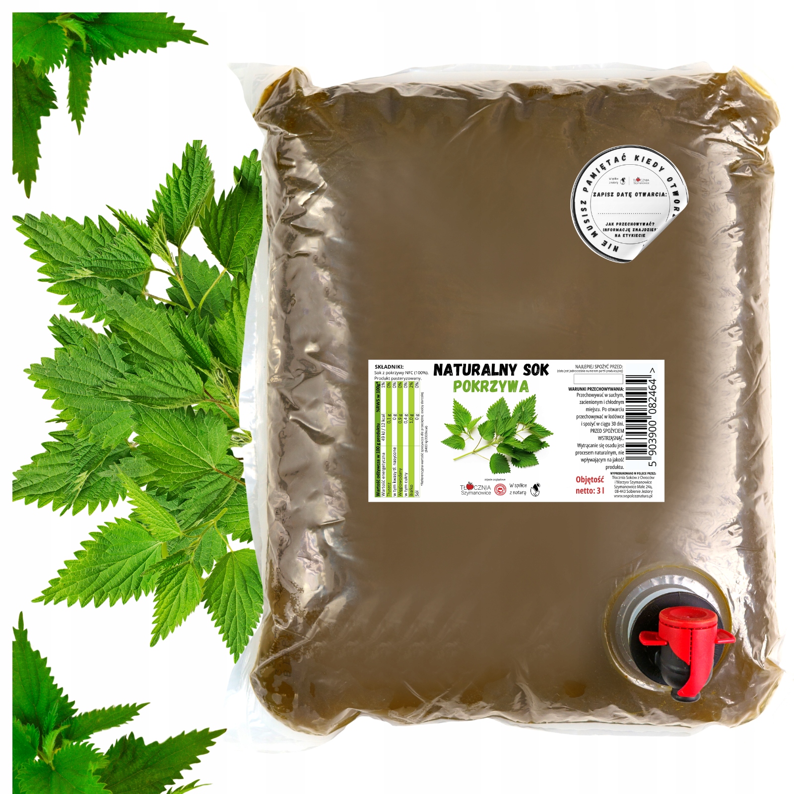 Sok pokrzywa z Pokrzywy Naturalny Tłoczony na Zimno Tłocznia Szymanowice 3l