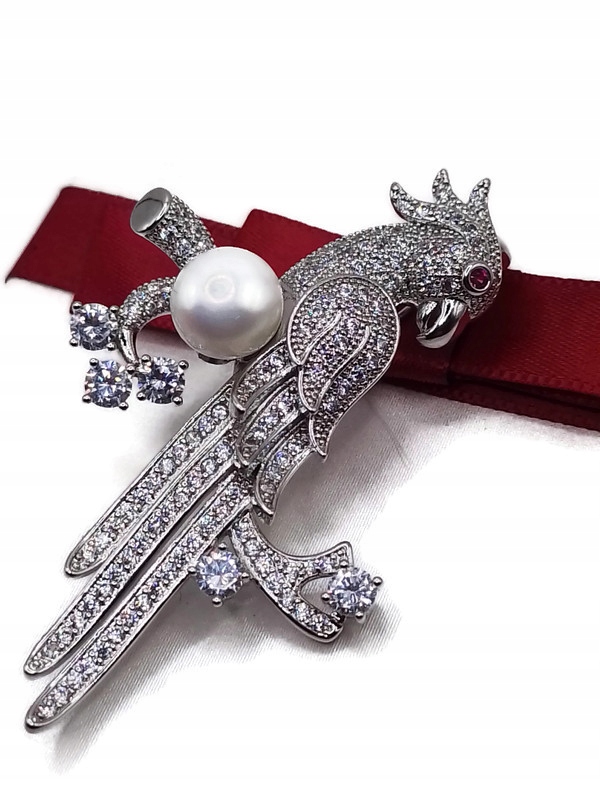 Luxusní Brož Pták Papoušek Stříbrný Rod Krabička Na Dárek