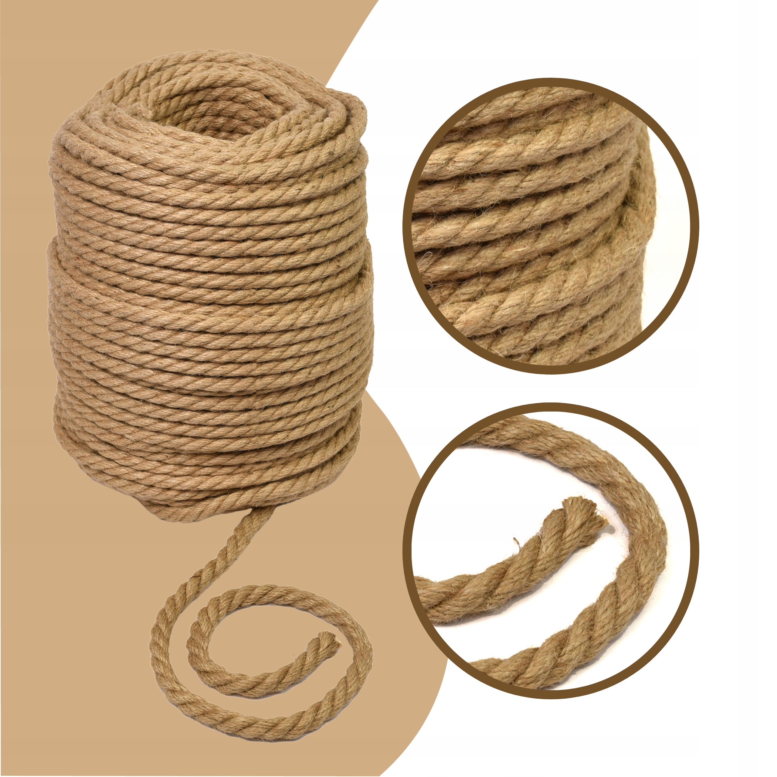 Jutové Lano Ozdobná ozdobná šňůra Škrabadlo 16 mm 100 m