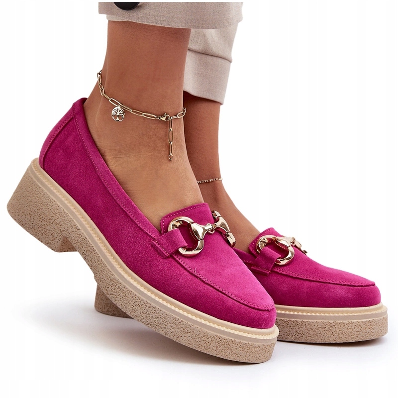 Zazoo 3429 Dámské Semišové Mokasíny S Fuchsiovou Ozdobou, Velikost 39