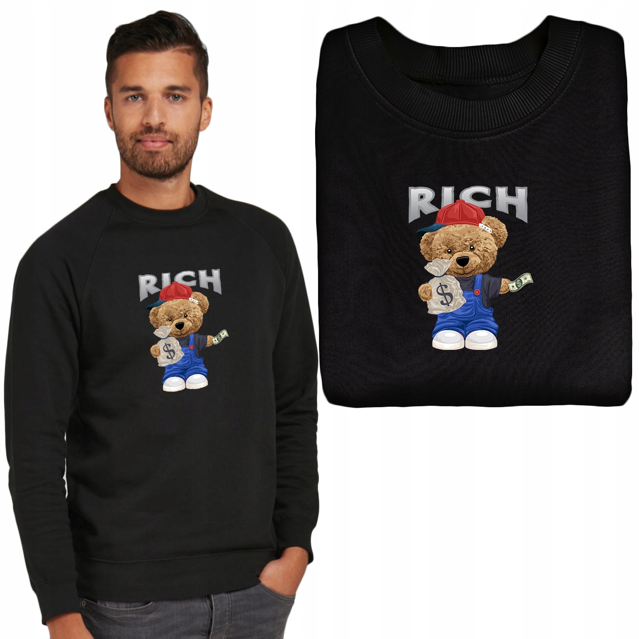 Pohodlná pánská mikina Černá Teddy Medvídek Vzory S