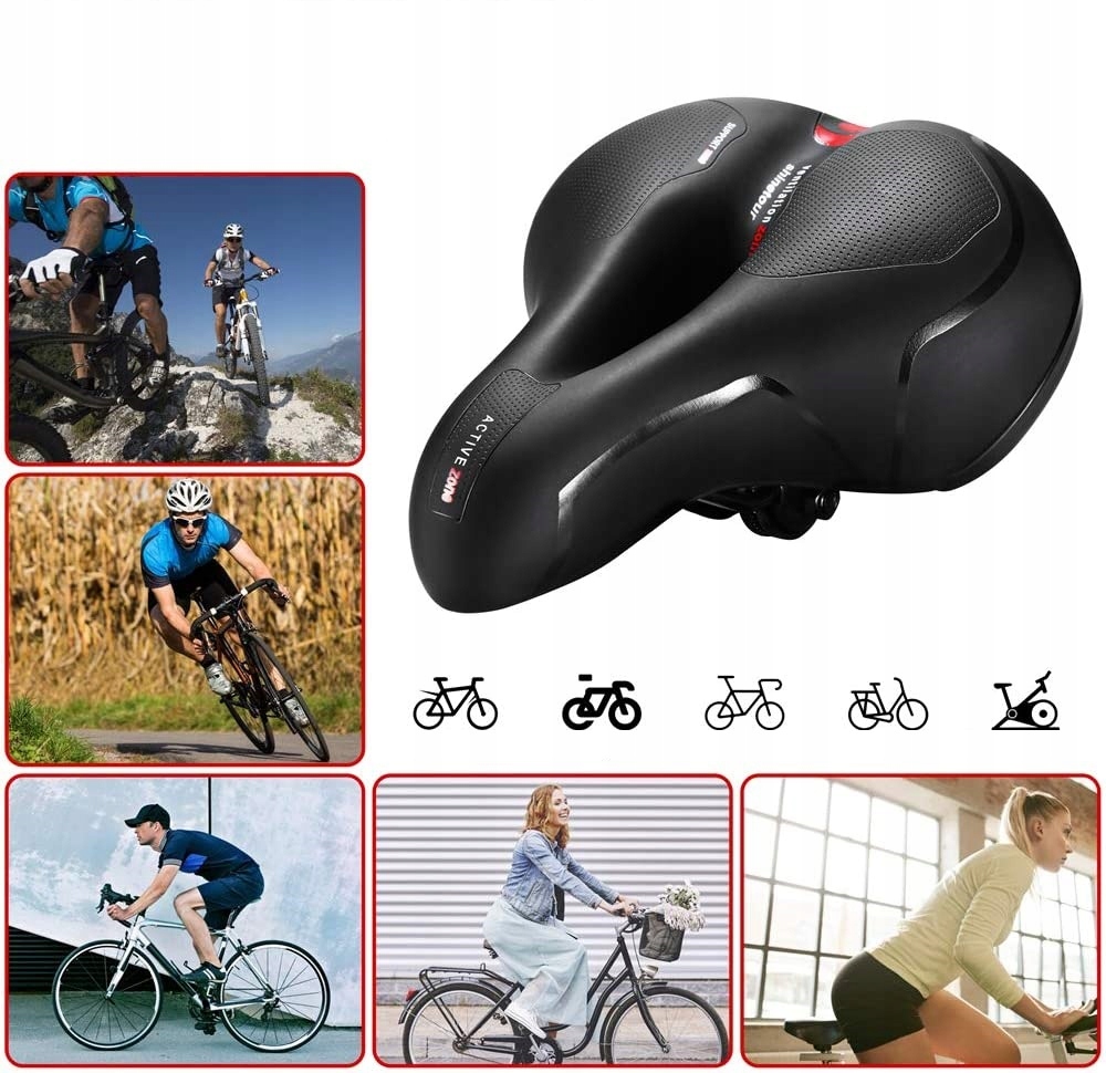 SIODEŁKO ROWEROWE ŻELOWE Z OTWOREM PIANKA WYSOKO WODOODPORNE SPRĘŻYNY S9 Model WYGODNE PIANKOWE ELASTYCZNE OTWÓR ŻELOWE