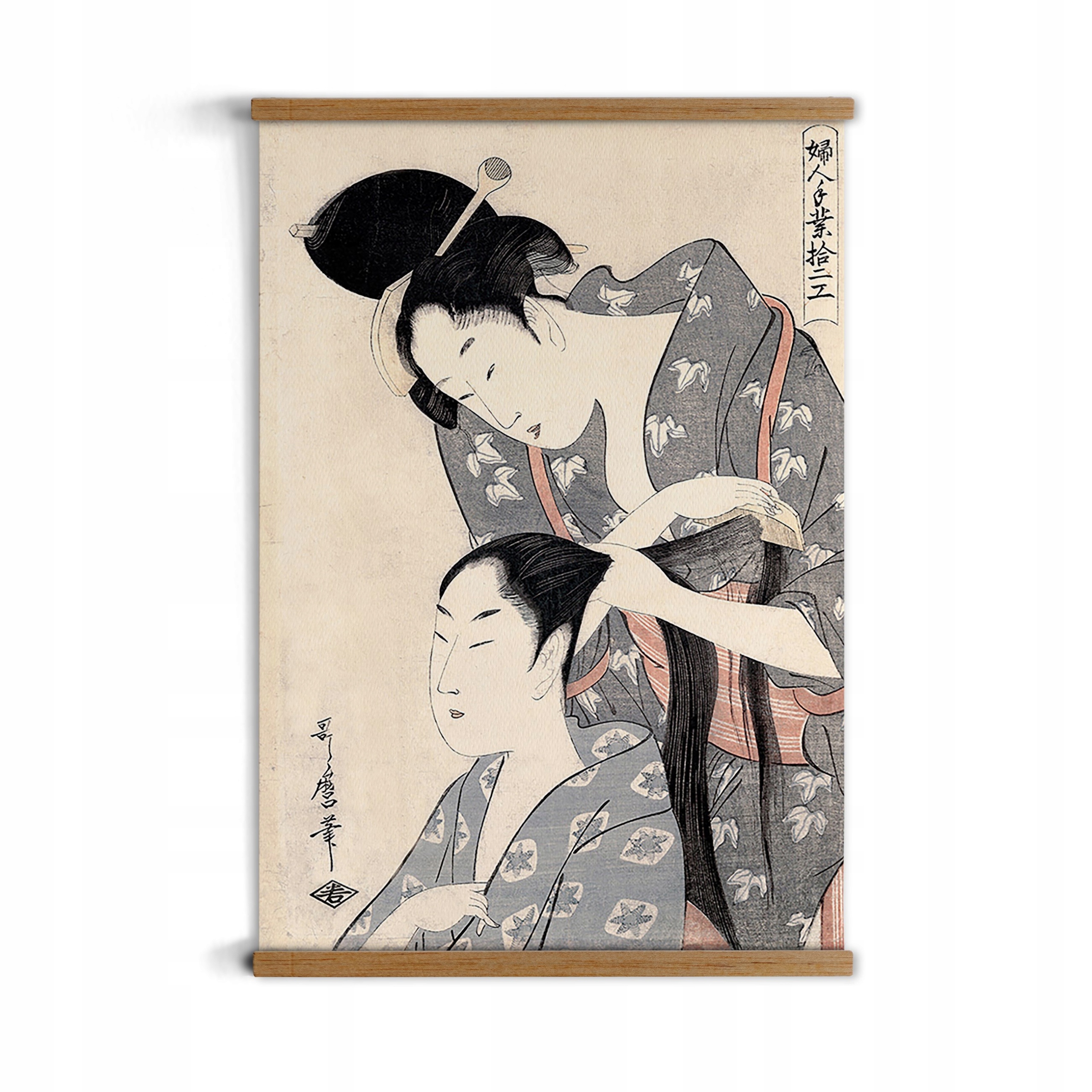 Ukiyo-e Kadeřnický plakát v rámečku A3 přírodní barva