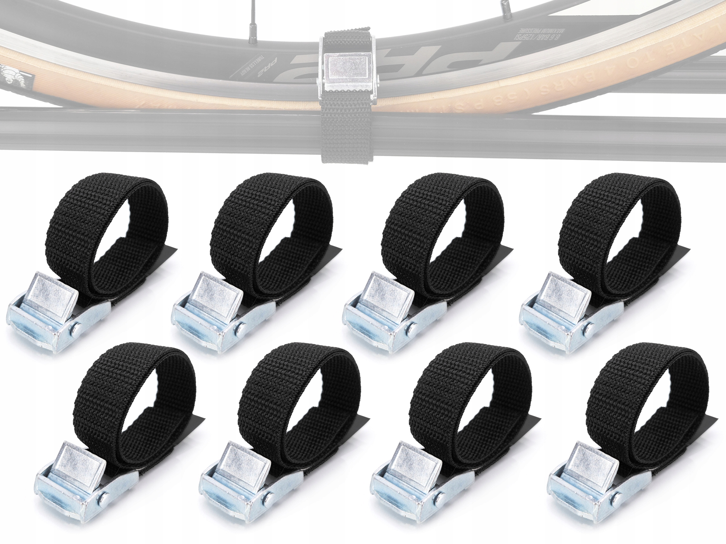 Komplet wytrzymałych pasków mocujących koło do bagażnika rowerowego 8 szt.