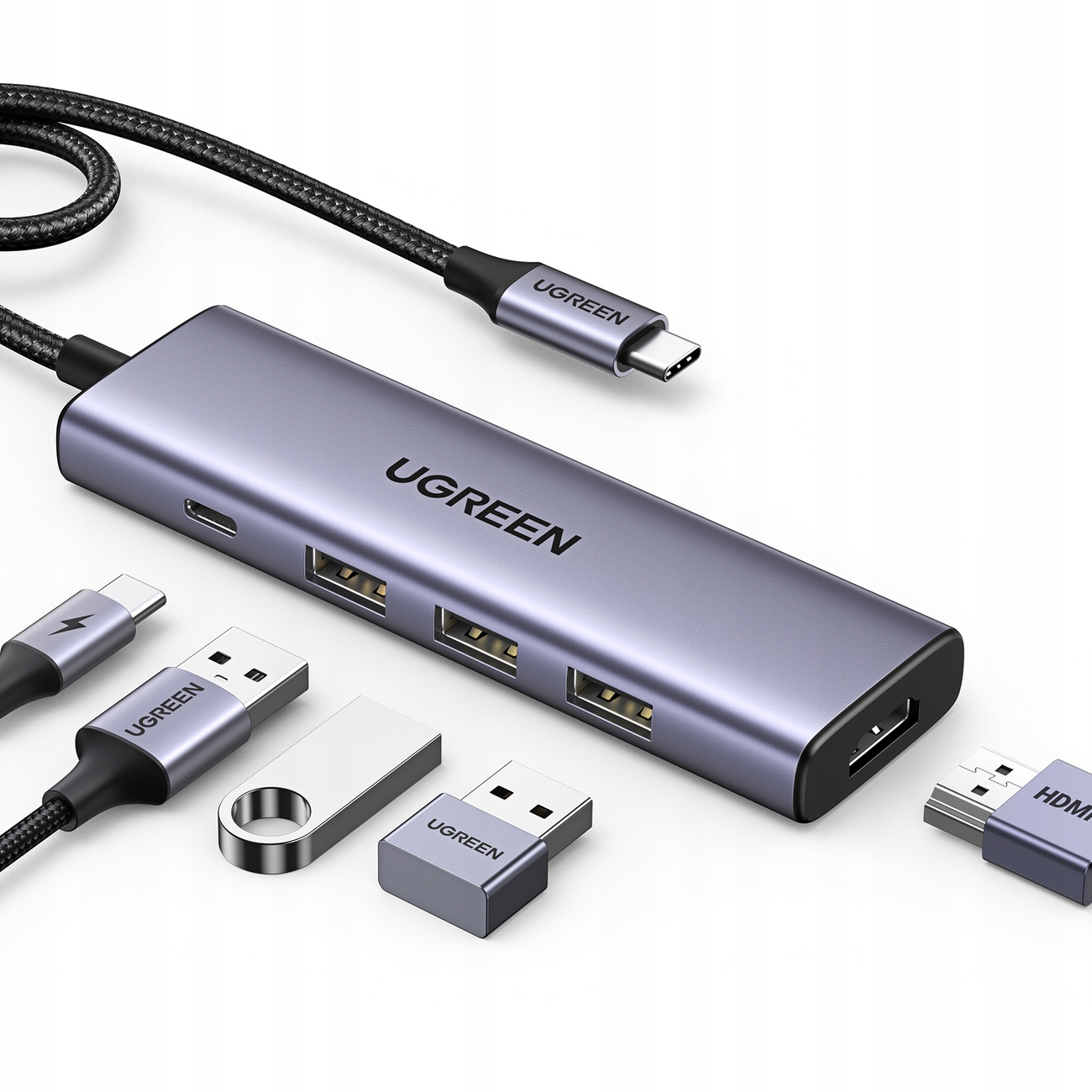 5v1 Multifunkční Hub adaptér Usb-c 3x Usb-a Hdmi 4K Pd 100W šedý