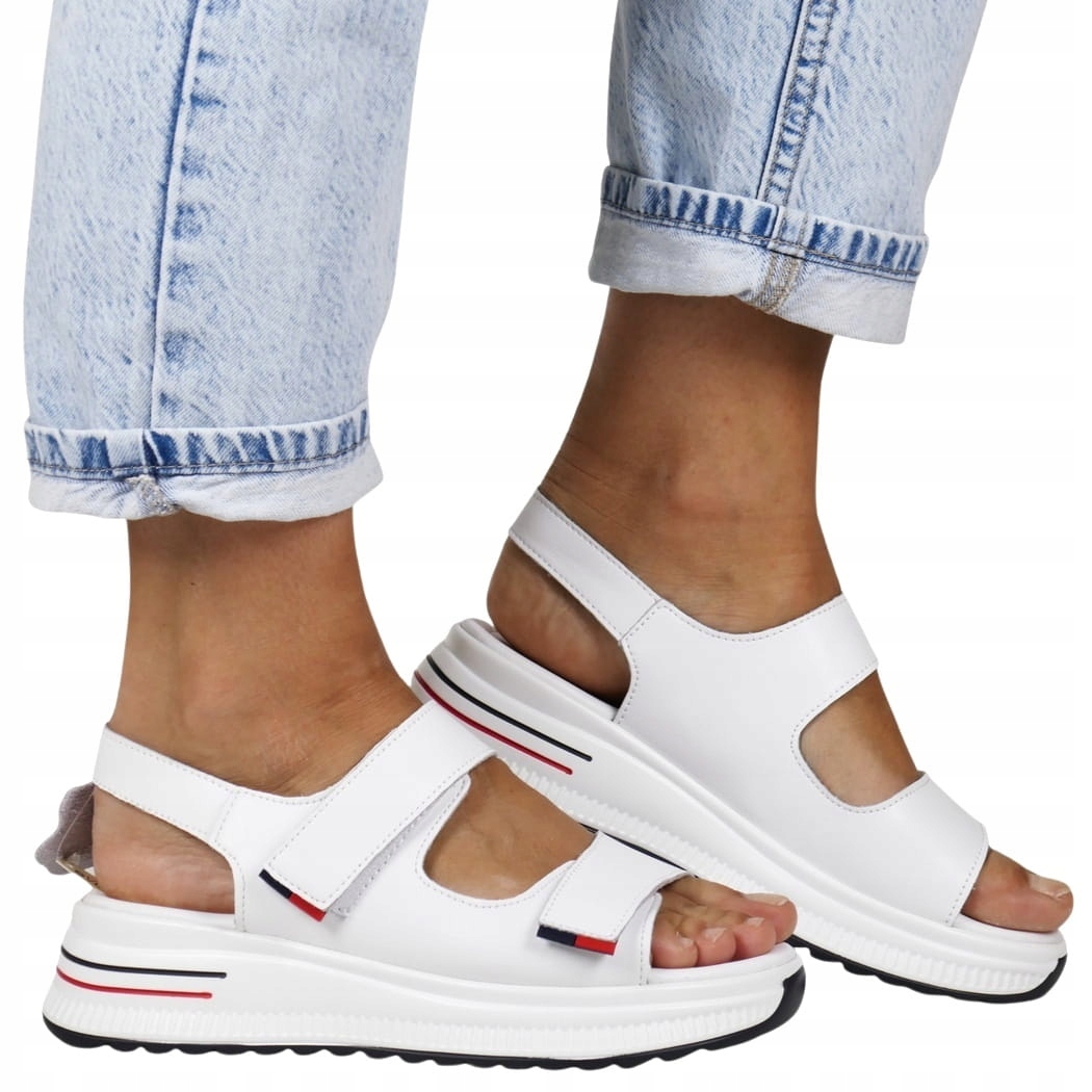 iButy Dámské Kožené Sandály Na Platformě Koturn Pohodlné Měkké Bílé