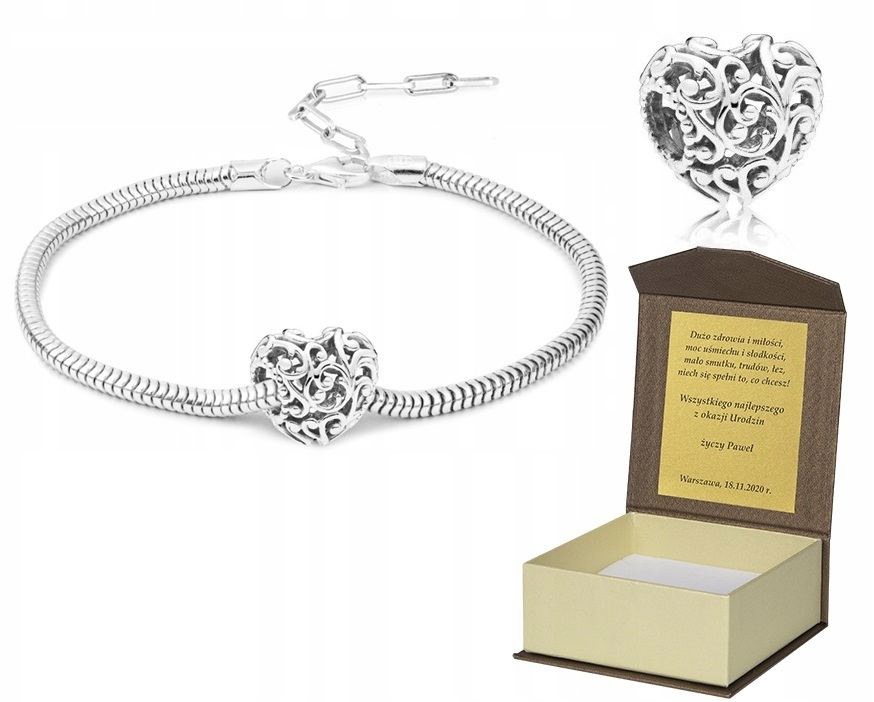 Stříbrný náramek s přívěskem Srdce 18 cm 21 cm Stříbro pr.925 Dárek B144